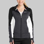 LST245.ojhs - Ladies Tech Fleece Colorblock Full Zip Hooded Jacket